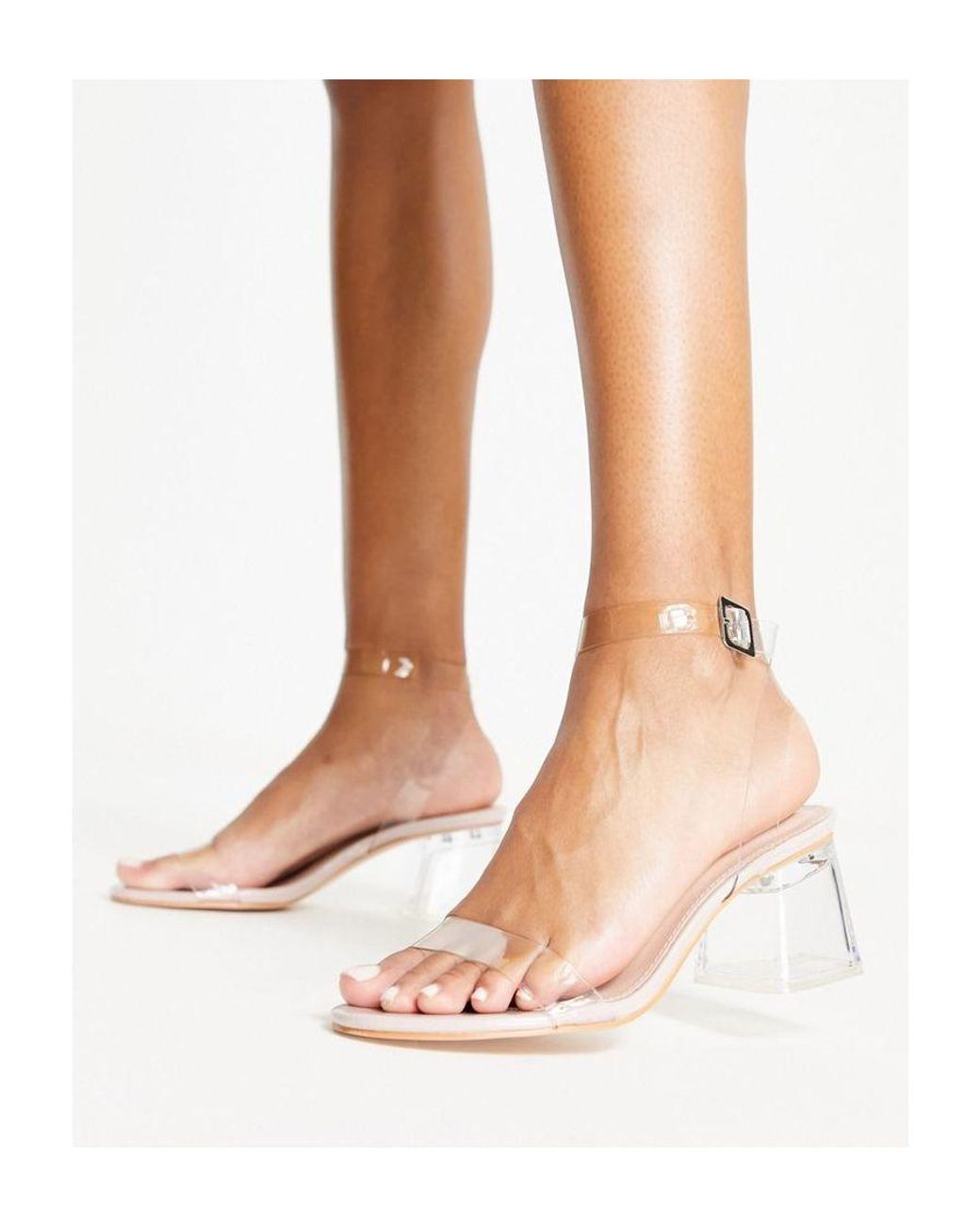 Public Desire Afternoon Mid Clear Heeled Sandals Rubber in White | Lyst UK