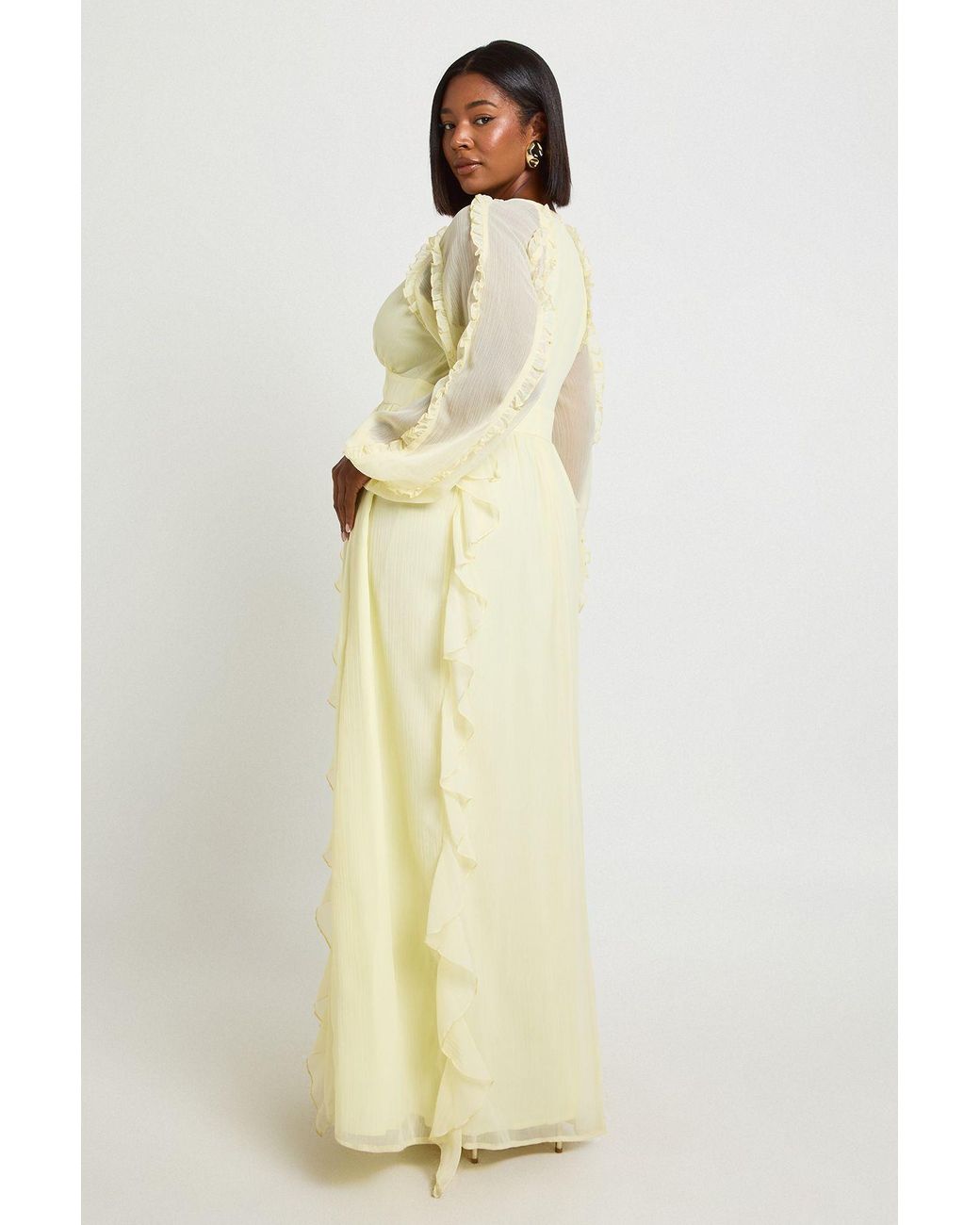 Boohoo Natural Plus Chiffon Long Sleeve Ruffle Maxi Dress