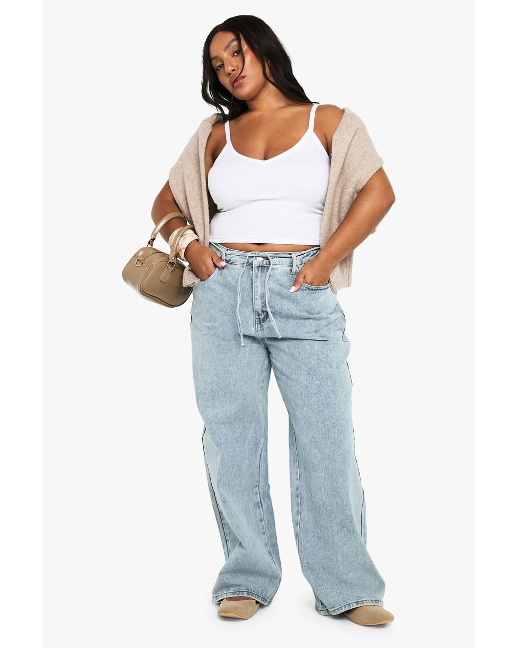 Boohoo Blue Plus Elasticated Back Tie Drawstring Straight Leg Jean