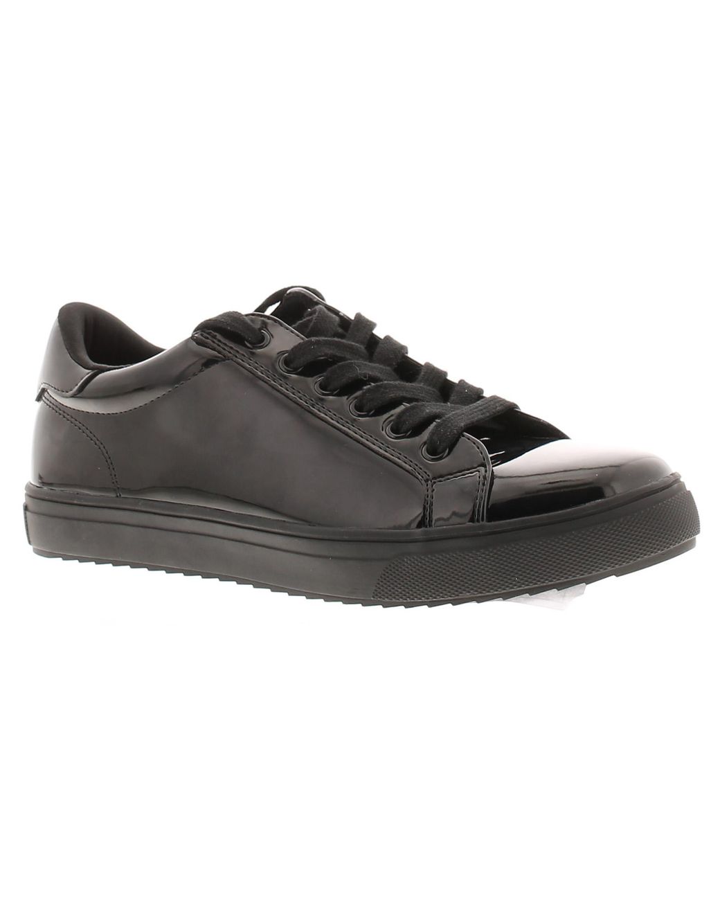 Platino Black School Shoes Trainers Drawn Lace Up Patent