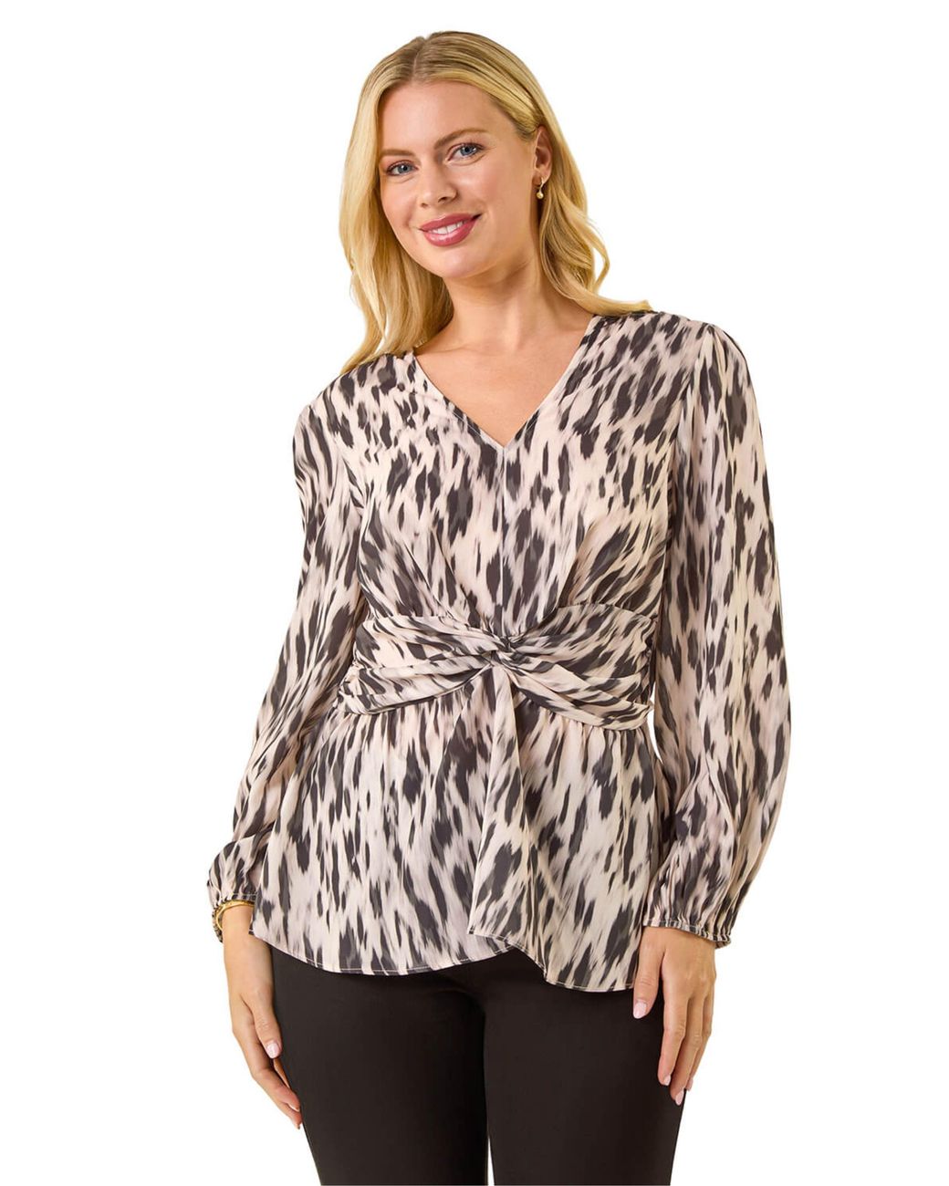 Roman White Petite Abstract Twist Front Top
