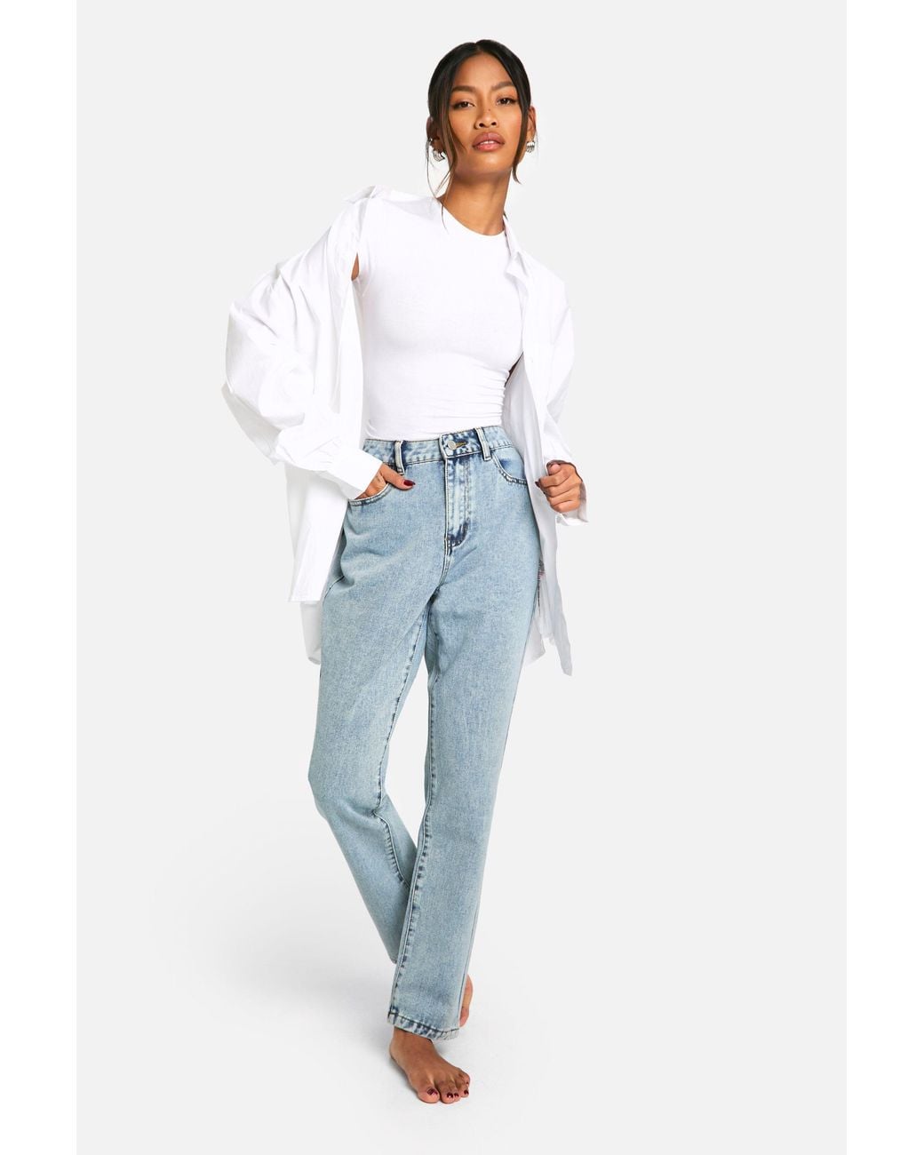 Boohoo Blue Basics High Waisted Slim Fit Jeans