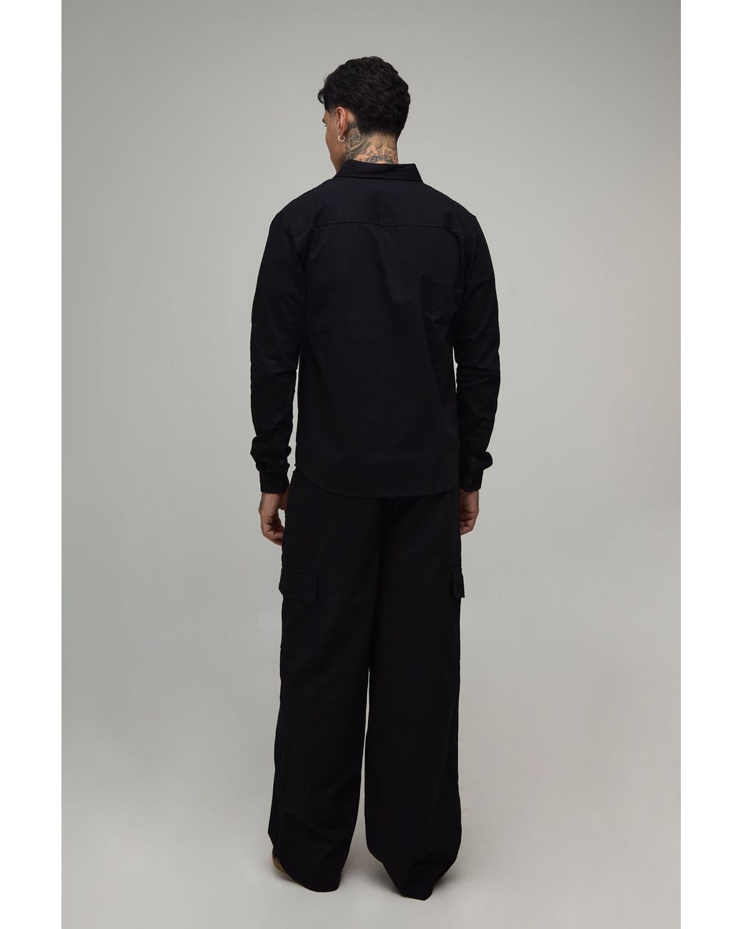 BoohooMAN Blue Tall Regular Shirt & Straight Fit Cargo Trouser Set for men