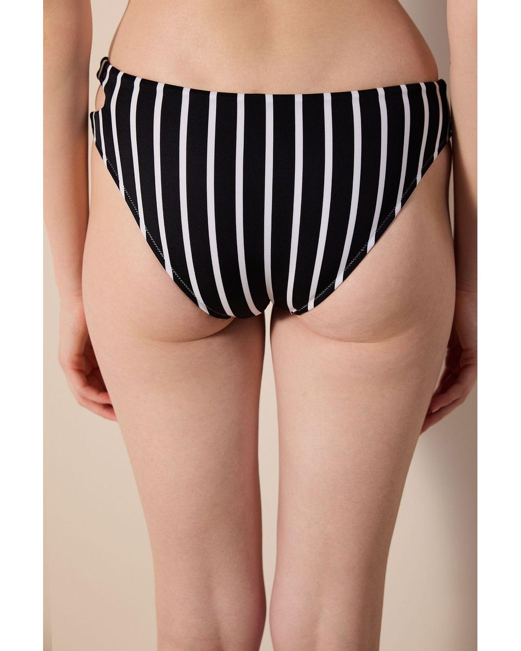 Penti Black Striped Mid-Waist Cut-Out Bikini Bottoms