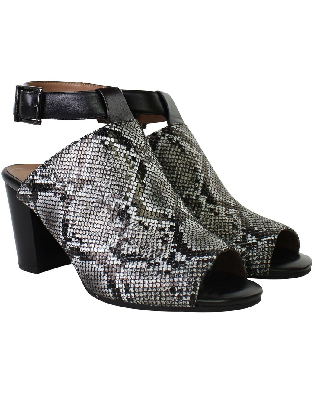 Vionic Black Kaia Snake Heeled Sandals Leather