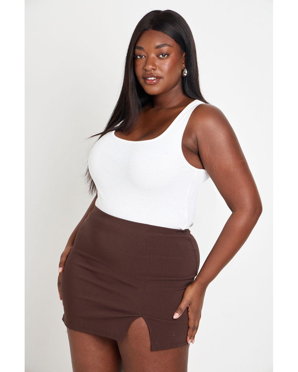 Boohoo White Plus Bengaline Split Aline Skirt