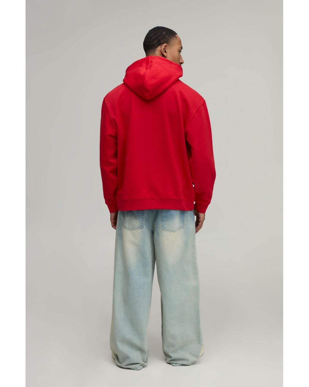 BoohooMAN Red Oversized Slogan Varsity Print Hoodie Cotton for men