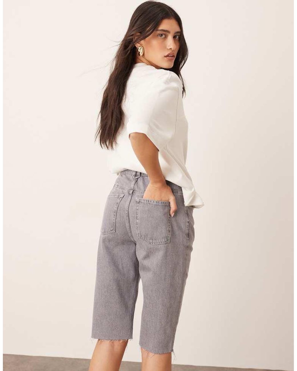 ARRANGE Natural Cleo Denim Longline Short With Raw Hem