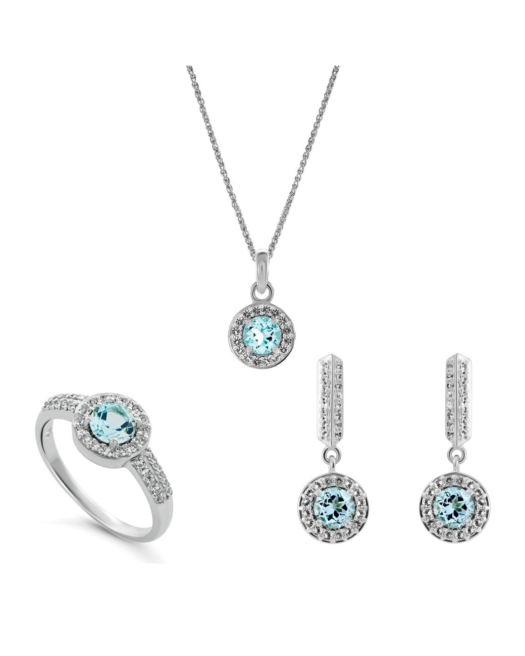 Orphelia Blue 'Bristol' 925 Sterling Set: Necklace + Earrings + Ring