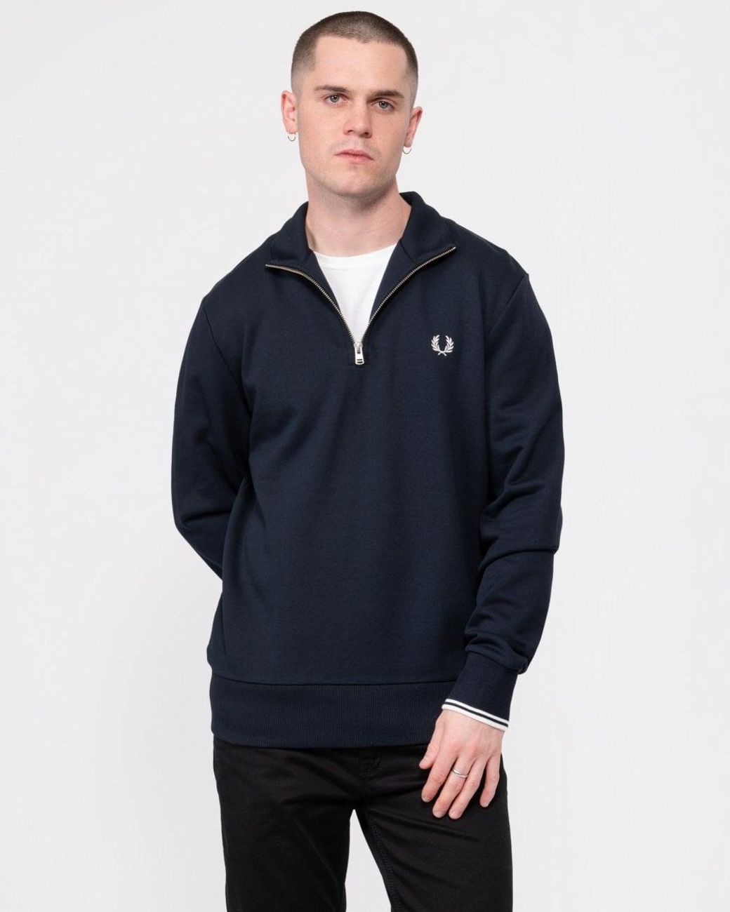 Fred Perry Blue Half Zip Sweatshirt Size: M for men