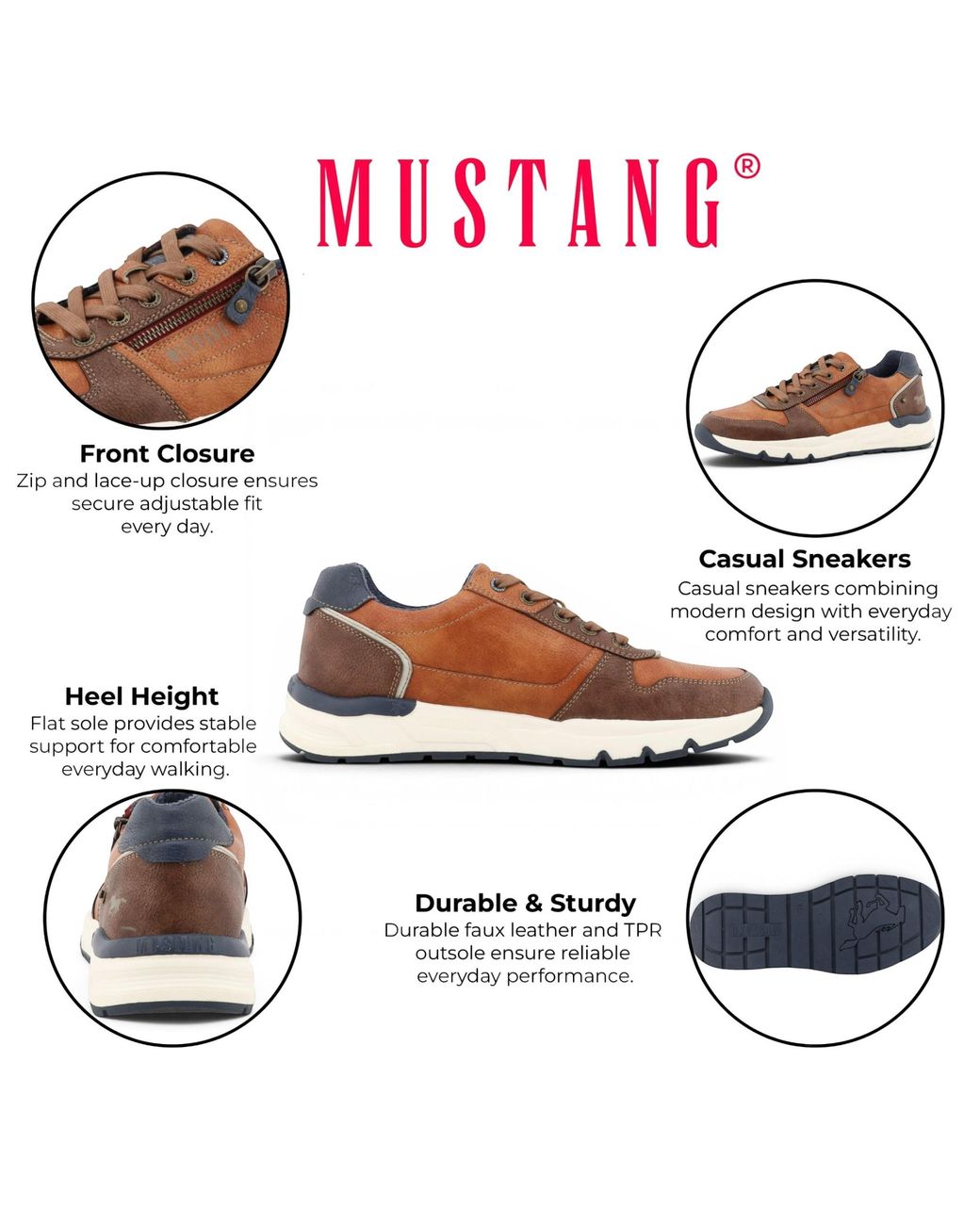 Mustang Brown Tan Faux Leather Trainer Sneakers for men