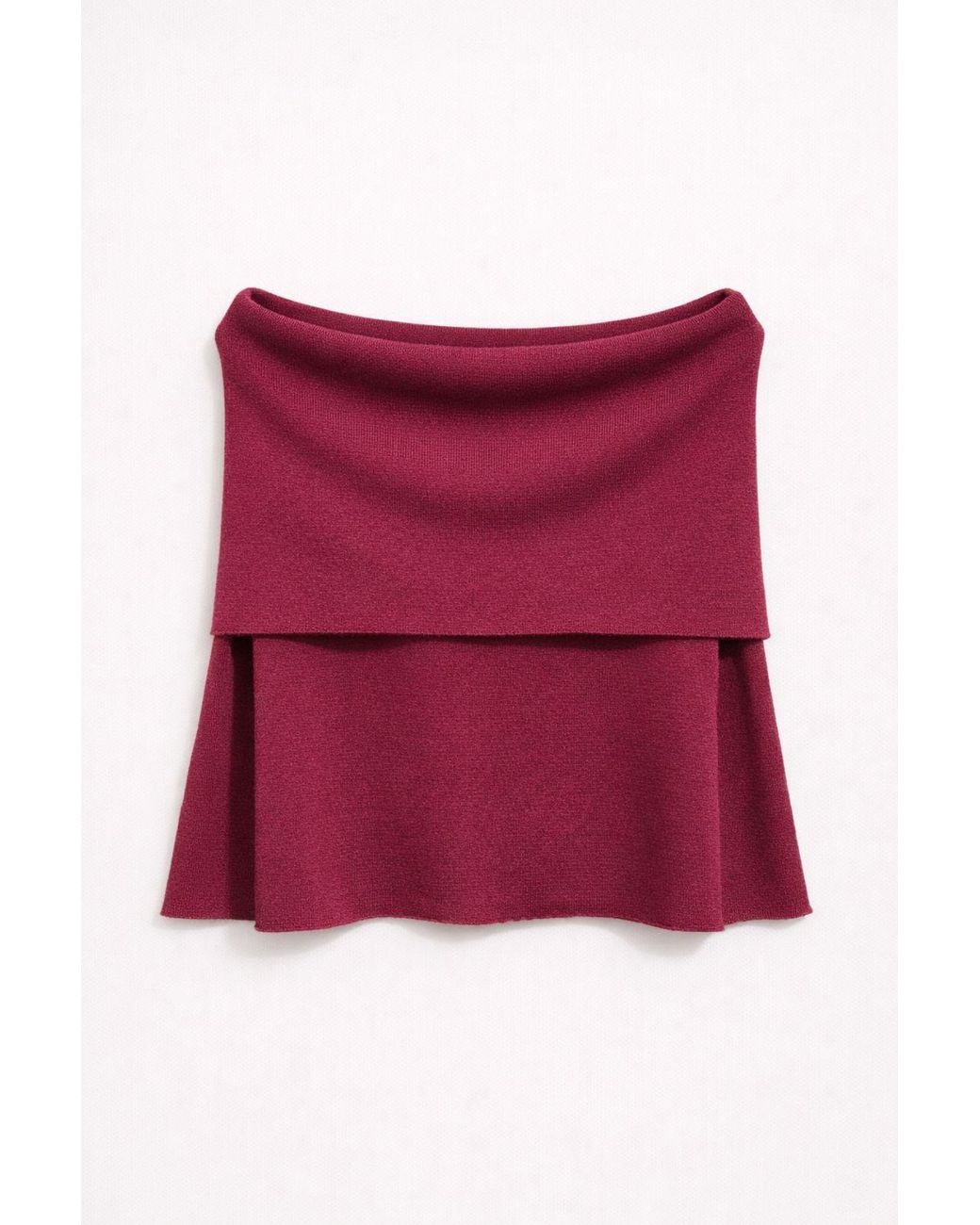 MixRay Red Oversized Ribbed Knitwear Blouse With Madonna Collar