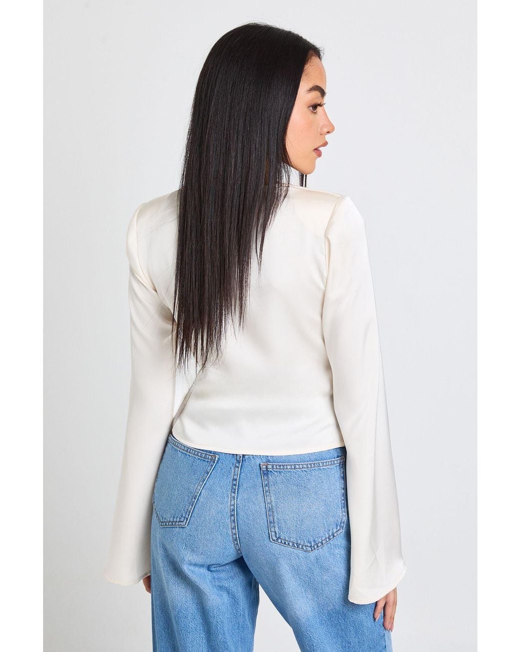 Boohoo White Long Sleeve Satin Cowl Neck Top