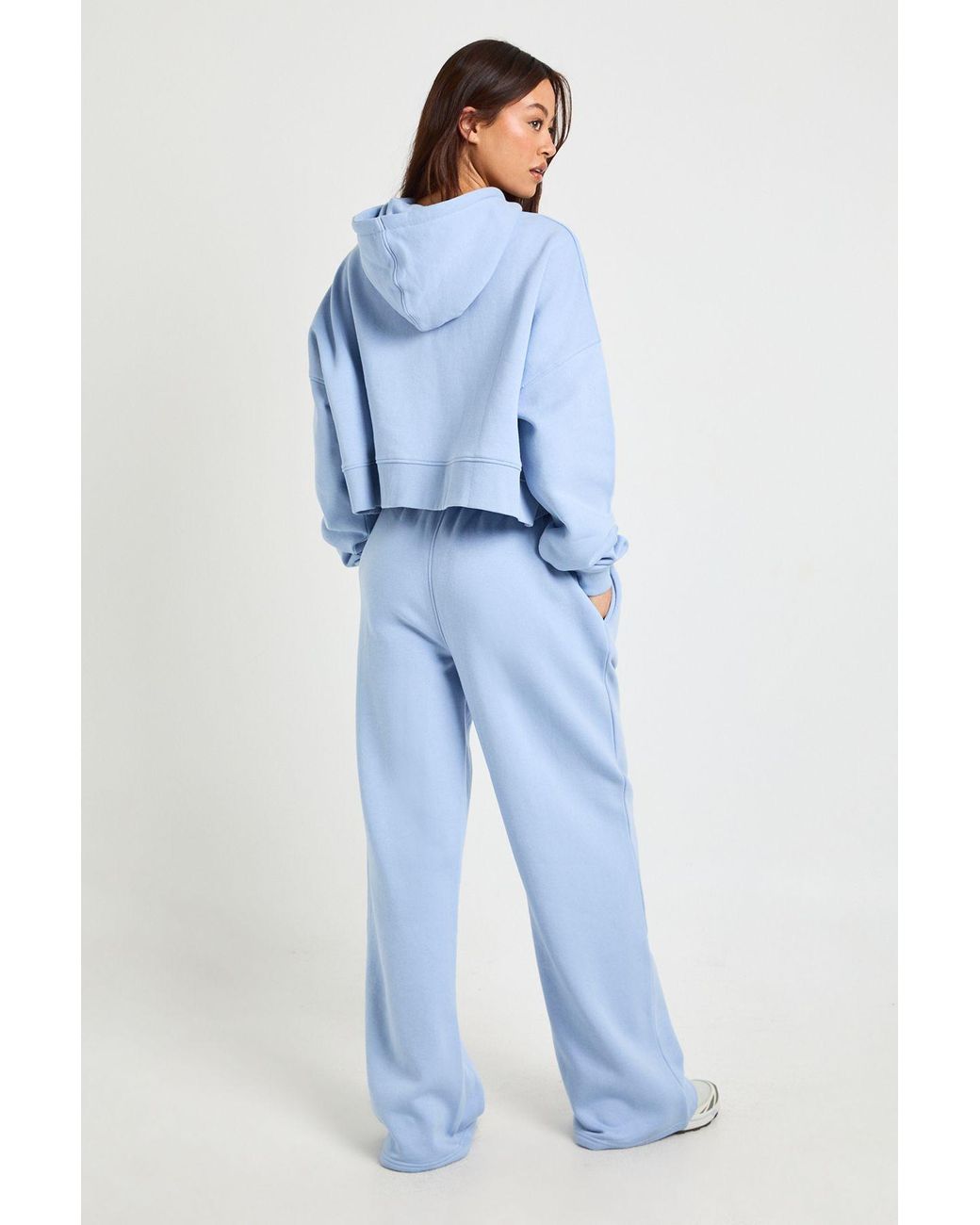 Boohoo Blue Tall Seam Detail Crop Top 3 Piece Hooded Tracksuit