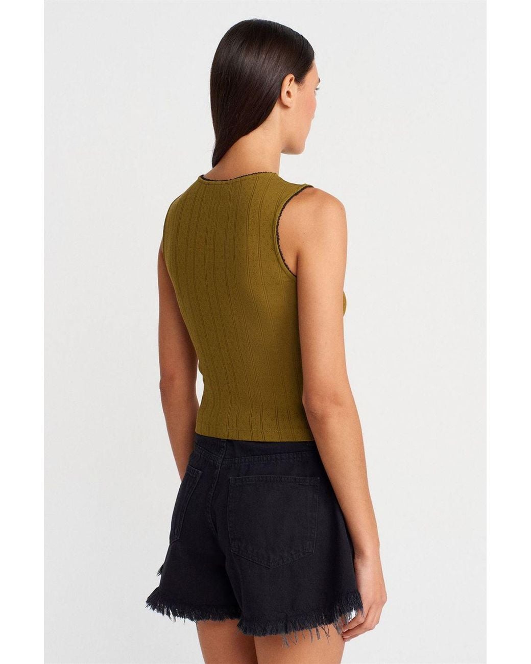 Dilvin Green Sleeveless Ribbed Cotton Vest