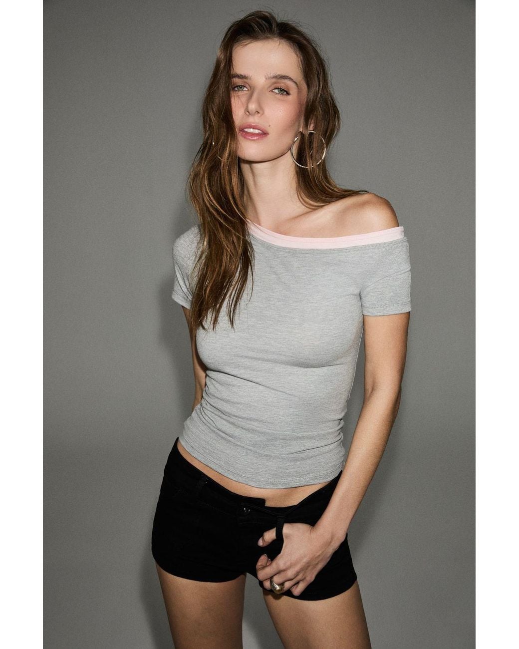 Grimelange Gray Simple Pull-On Blouse