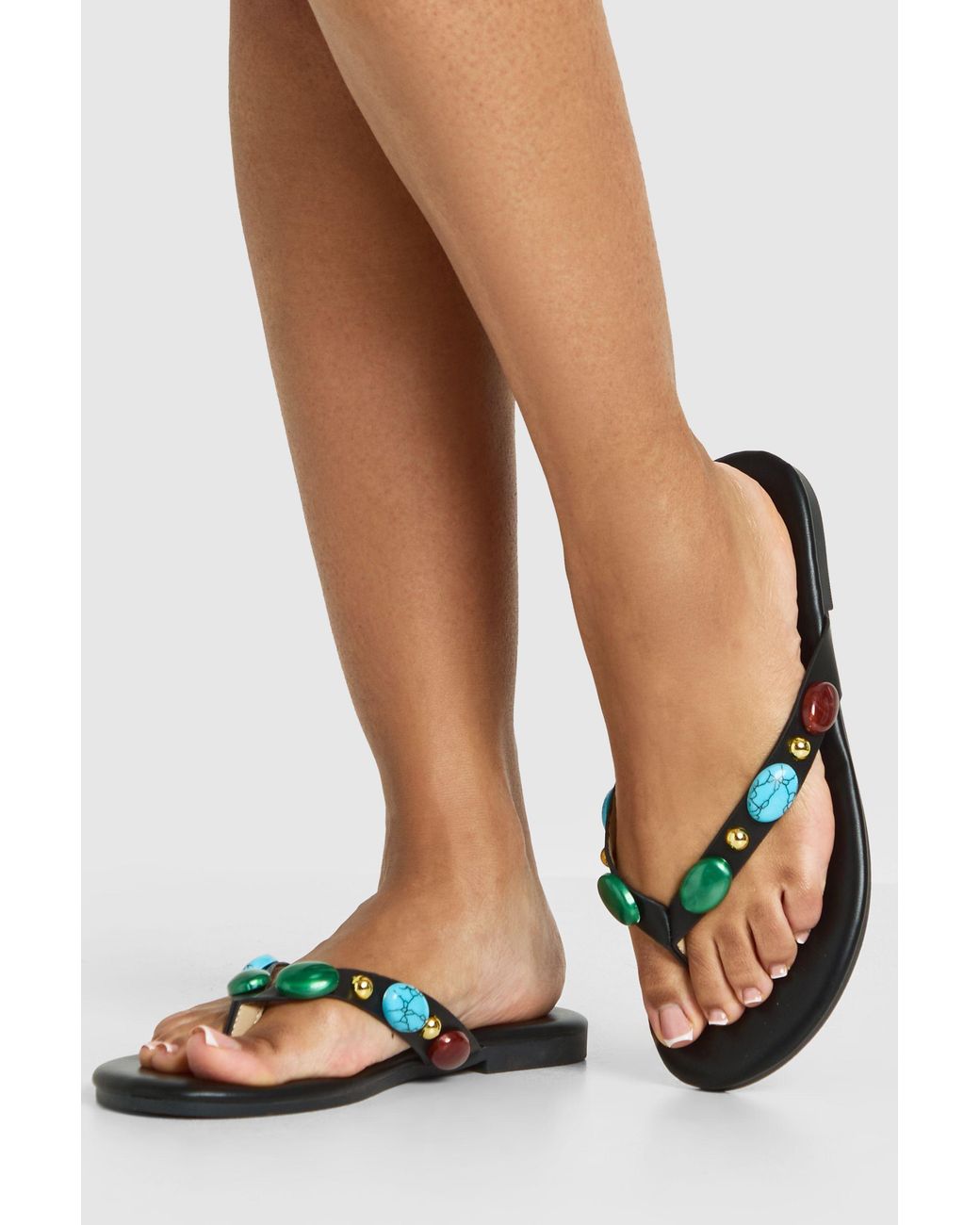 Boohoo White Beaded Detail Flip Flops