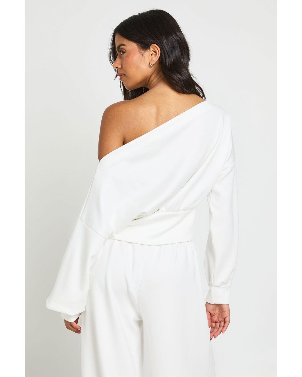 Boohoo White Soft Touch Off Shoulder Sweatshirt