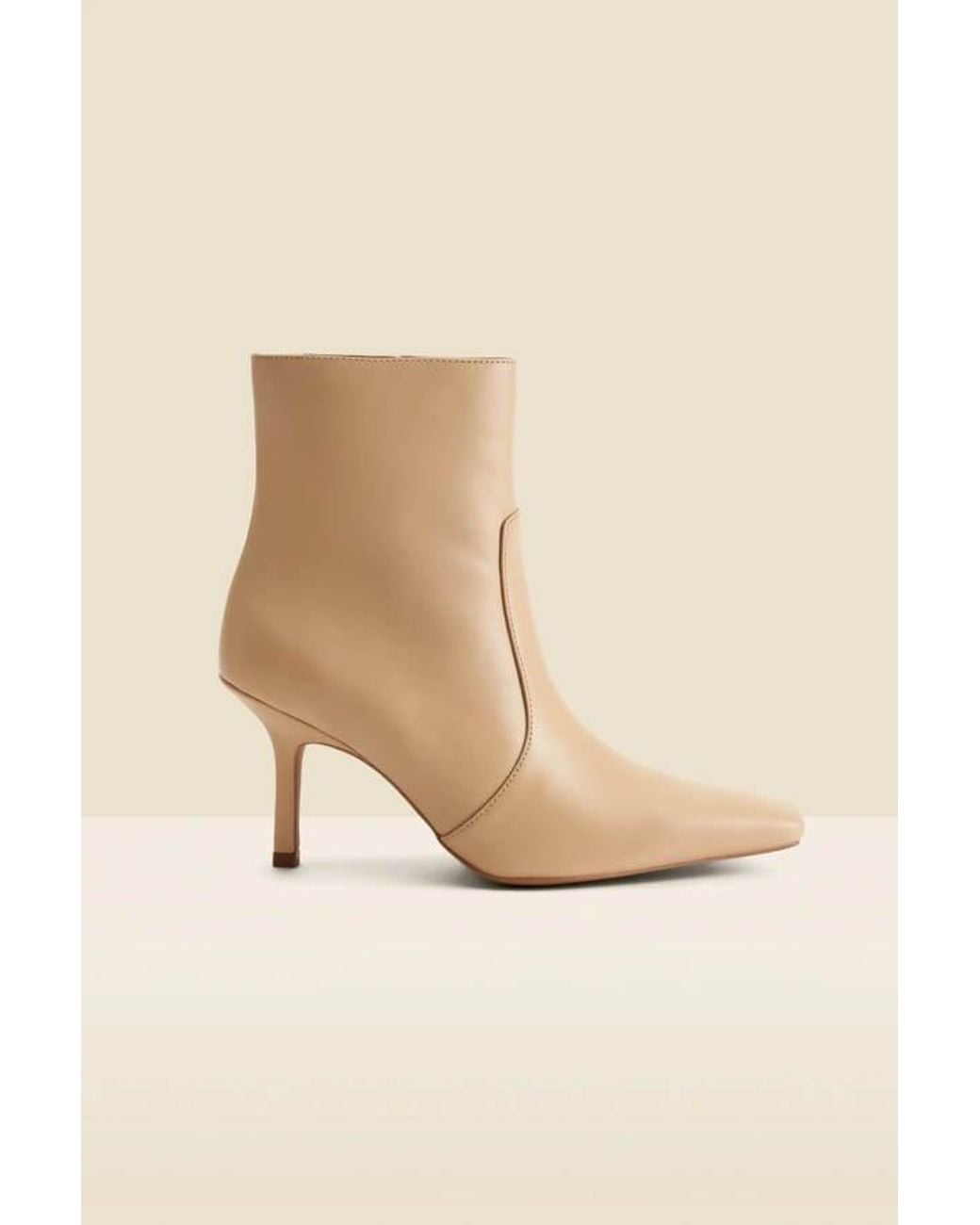 Sosandar Natural Ecru Leather Square Toe Ankle Boot