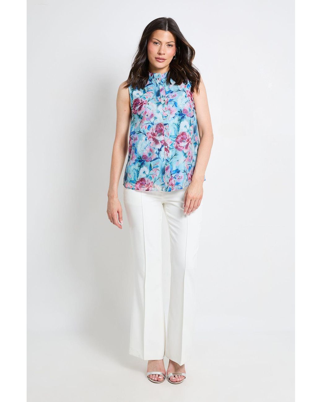 Wallis Blue Floral Organza Sleeveless Blouse