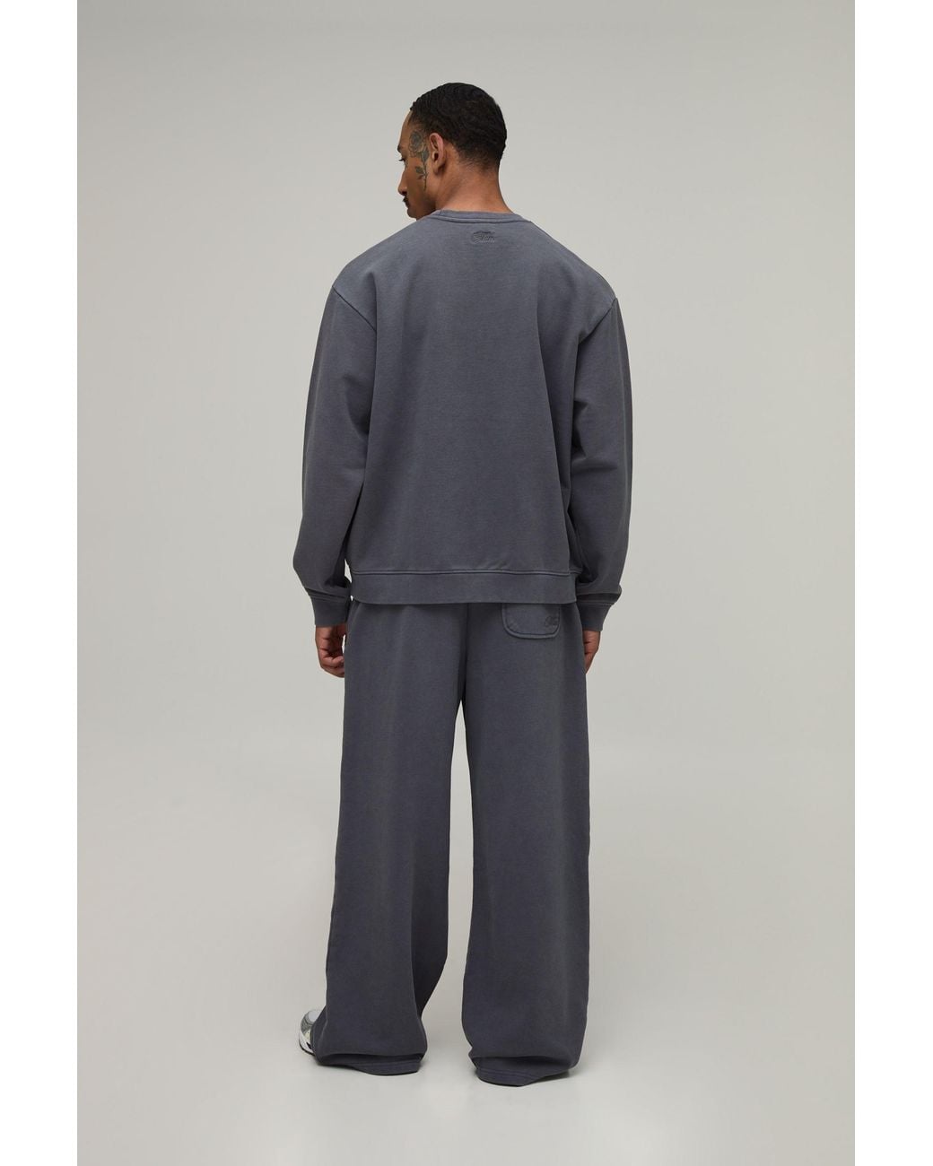 BoohooMAN Gray Oversized Premium 480Gsm Washed Sweater for men