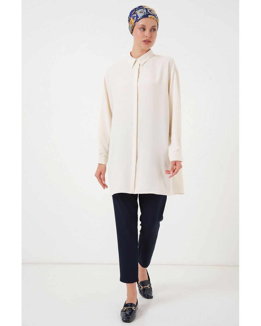 Bigdart Natural Oversized Long Sleeve Button-Up Blouse With Shirt Collar