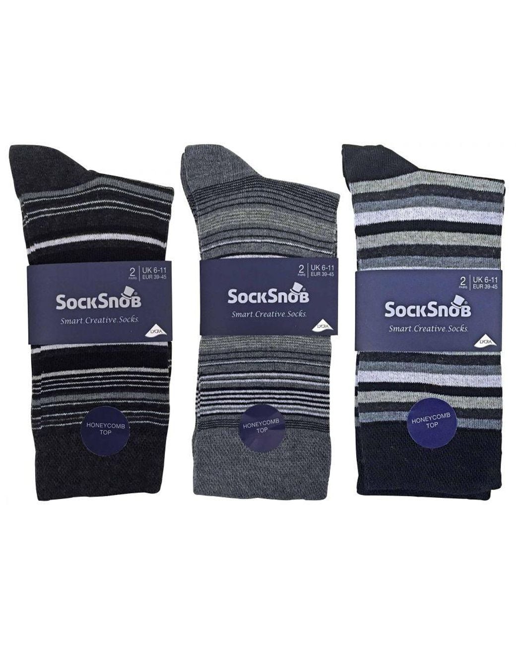 Sock Snob Black 6 Pack Colourful Striped Patterned Dress Cotton Socks for men