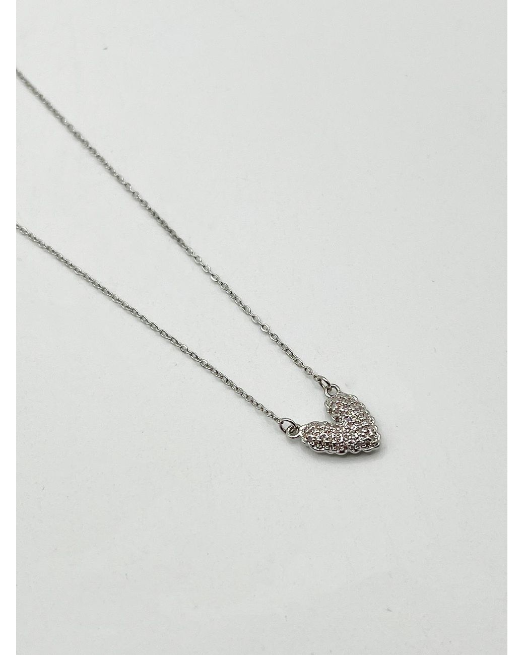 SVNX White Diamante Heart Pendant Necklace