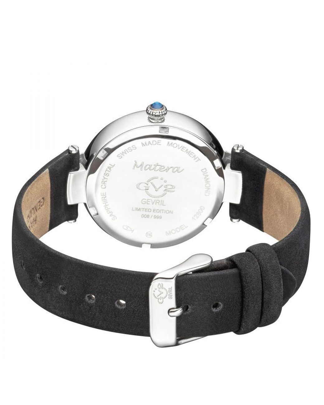 Gv2 Black Matera Swiss Quartz Mother Of Pearl Dial Suede Bracelet Diamond Watch