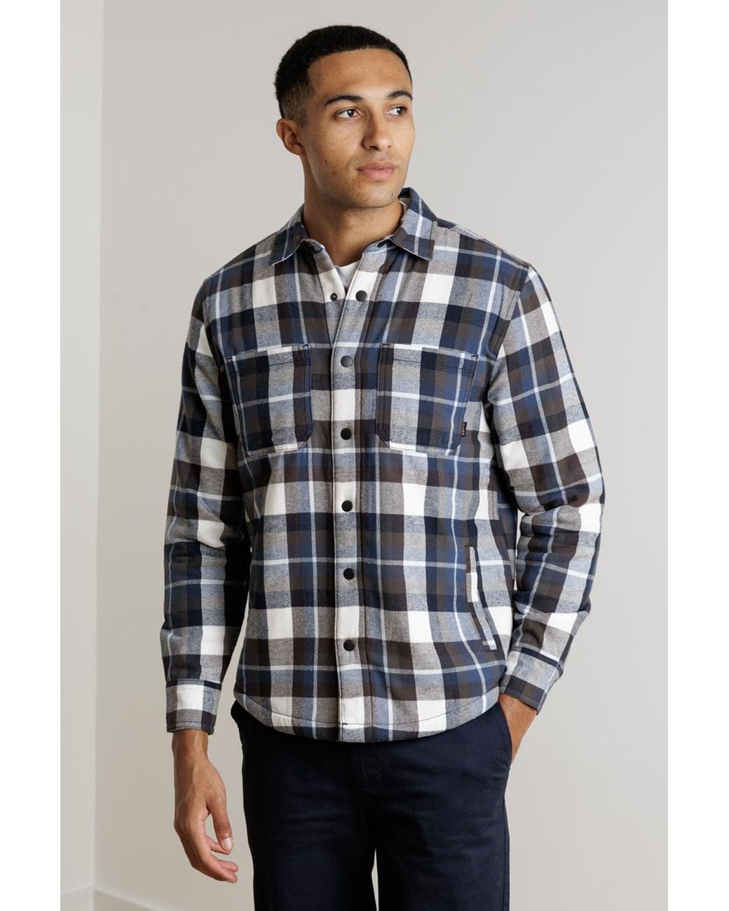 Tokyo Laundry Blue Sherpa-Lined Check Overshirt for men