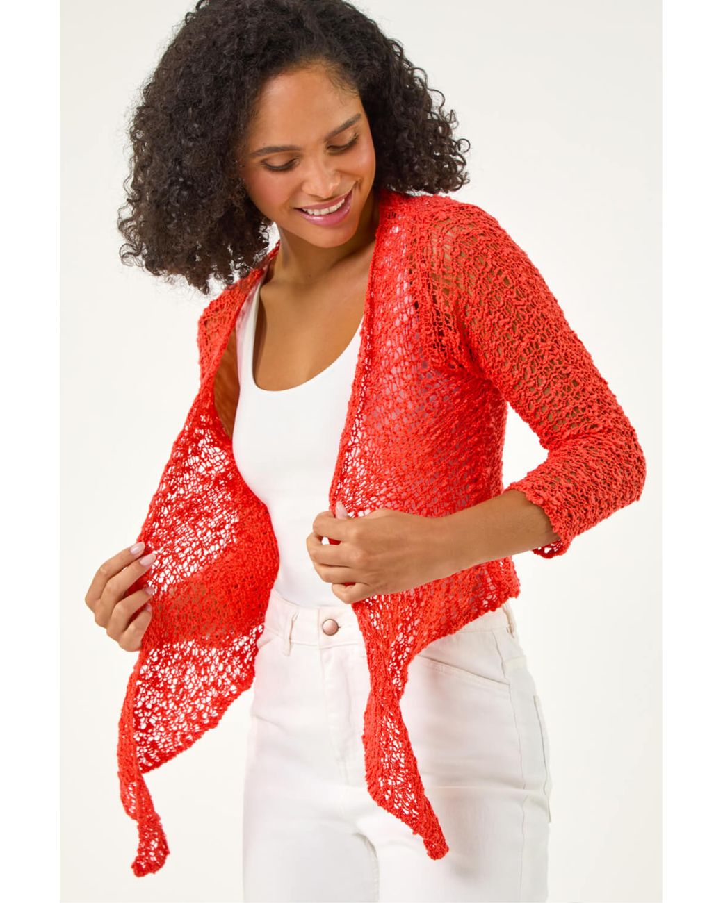 Roman Red Waterfall Popcorn Knitted Cardigan