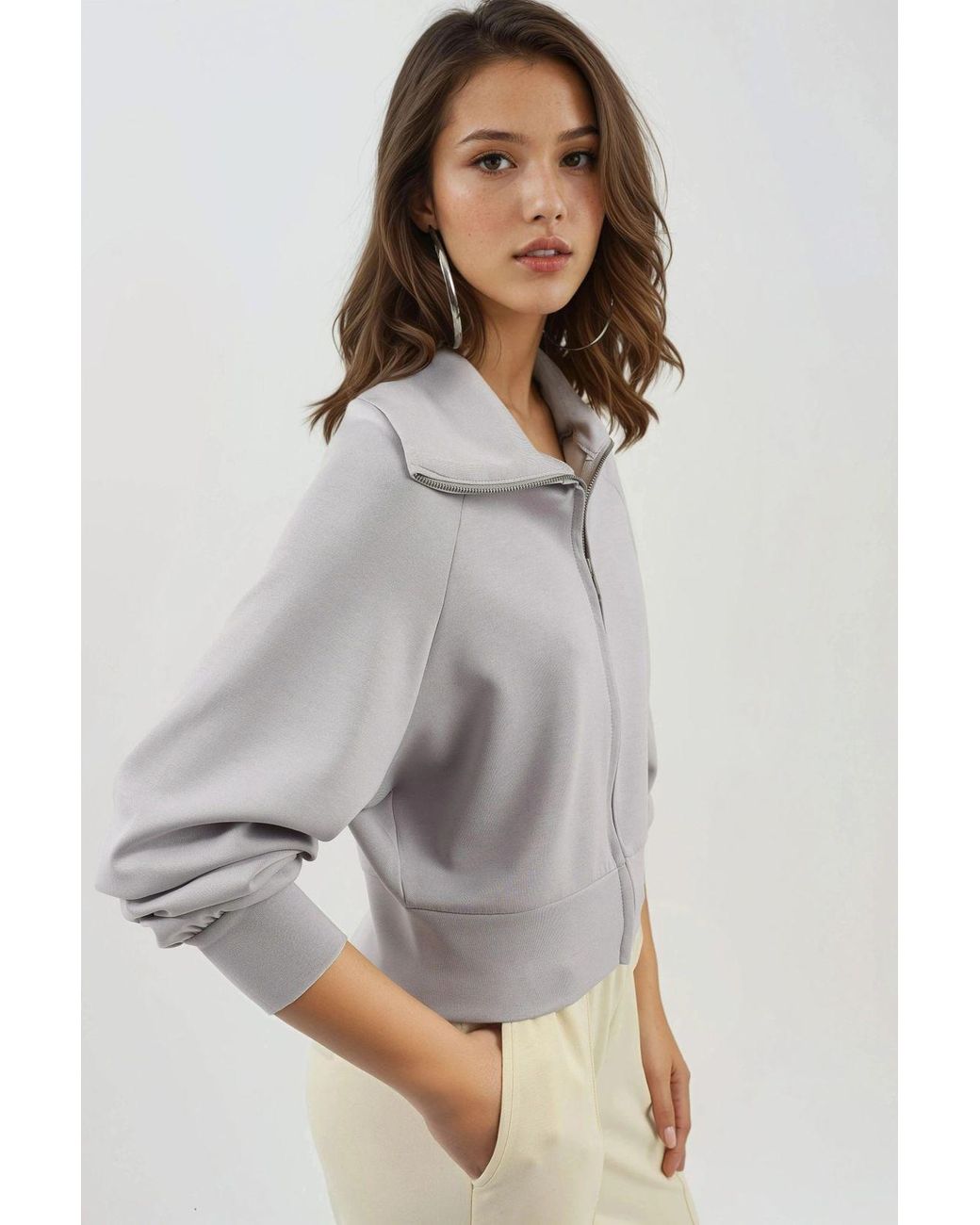 Busem Gray Relaxed Fit Zippered Sweatshirt