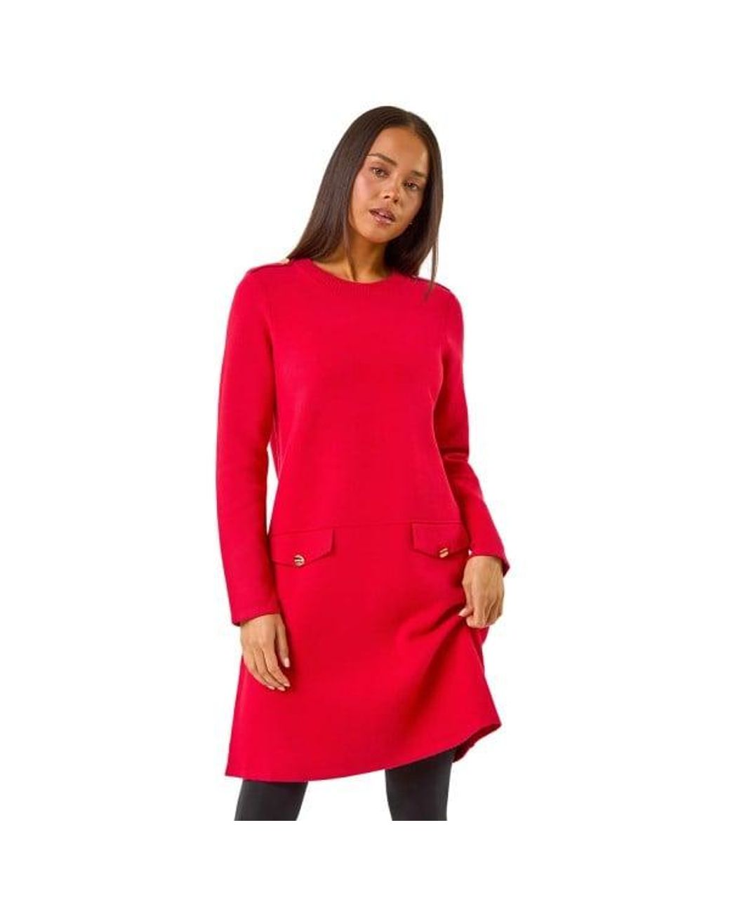Roman Red Petite Buttoned Knit Dress
