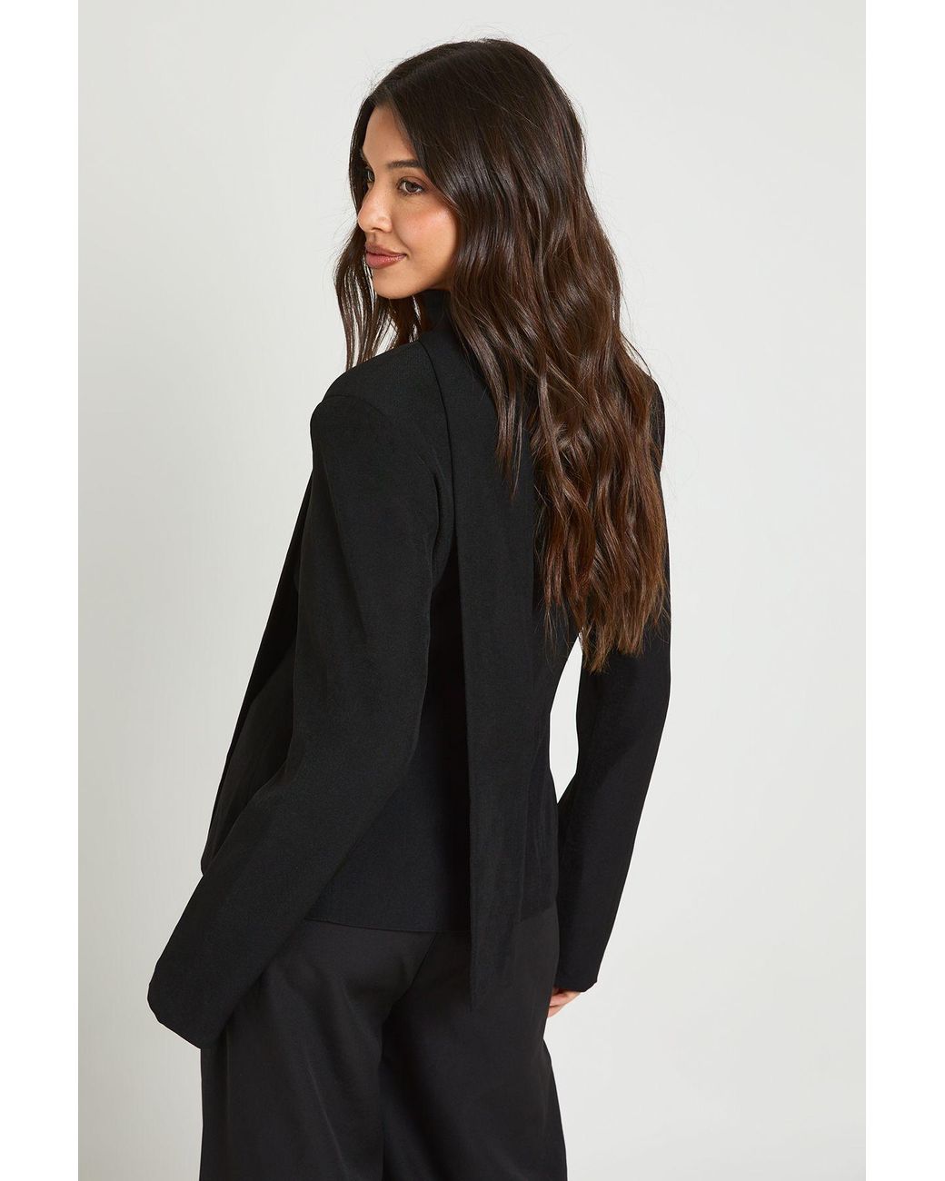 Boohoo Black Scarf V-Neck Fitted Blazer