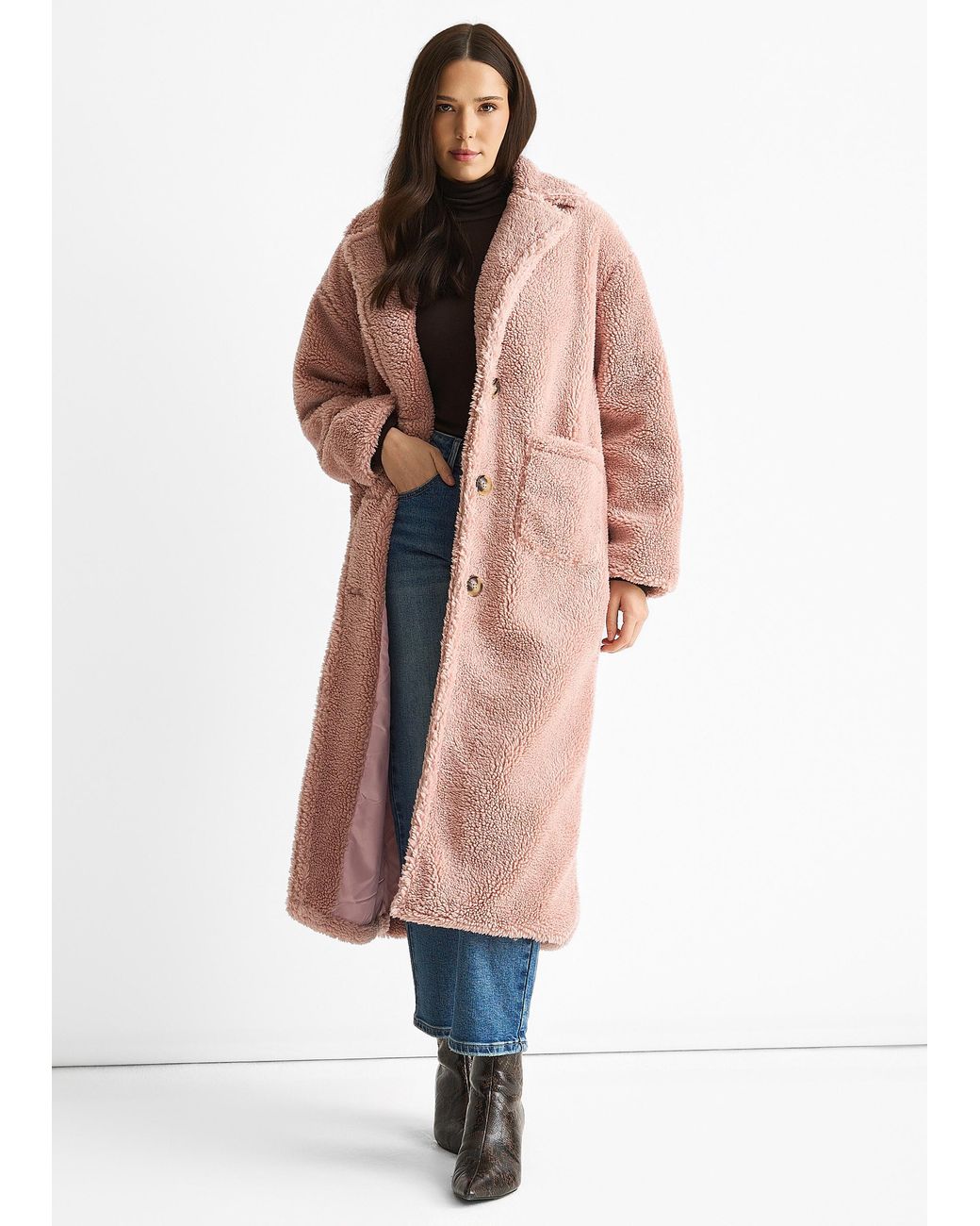 Gini London Pink Longline Teddy Coat