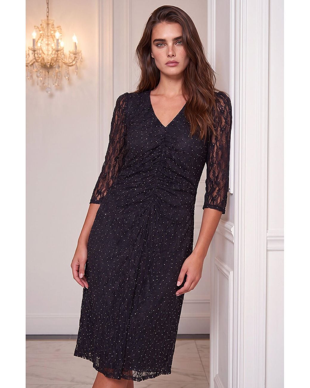 Roman Blue Petite Stretch Lace Dress