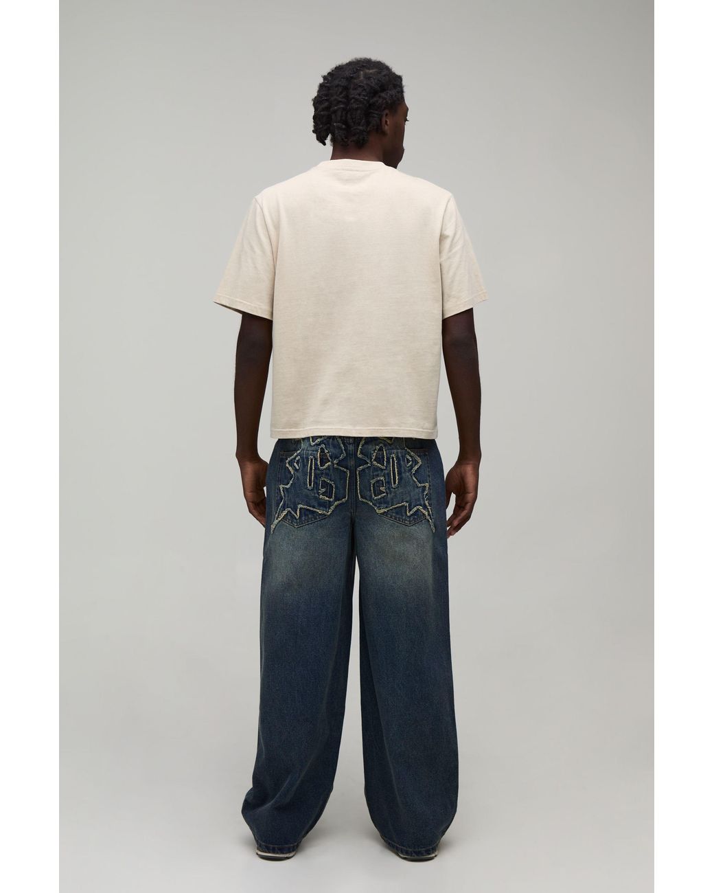 BoohooMAN Blue Gothic Applique Baggy Fit Jeans for men
