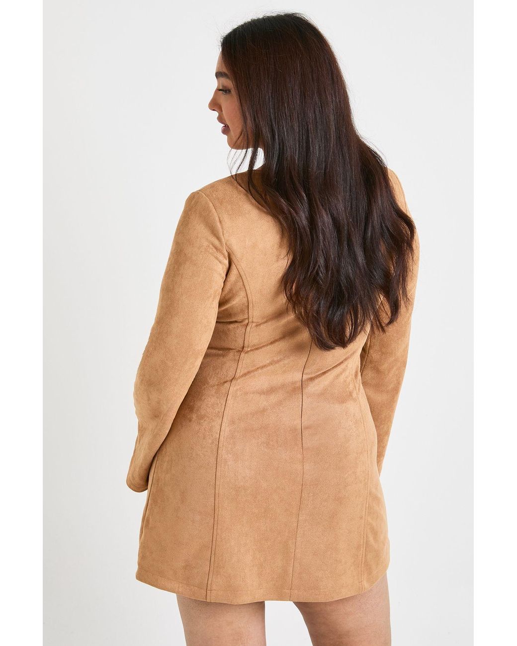 Boohoo Natural Plus Faux Suede Flared Sleeve A Line Mini Dress