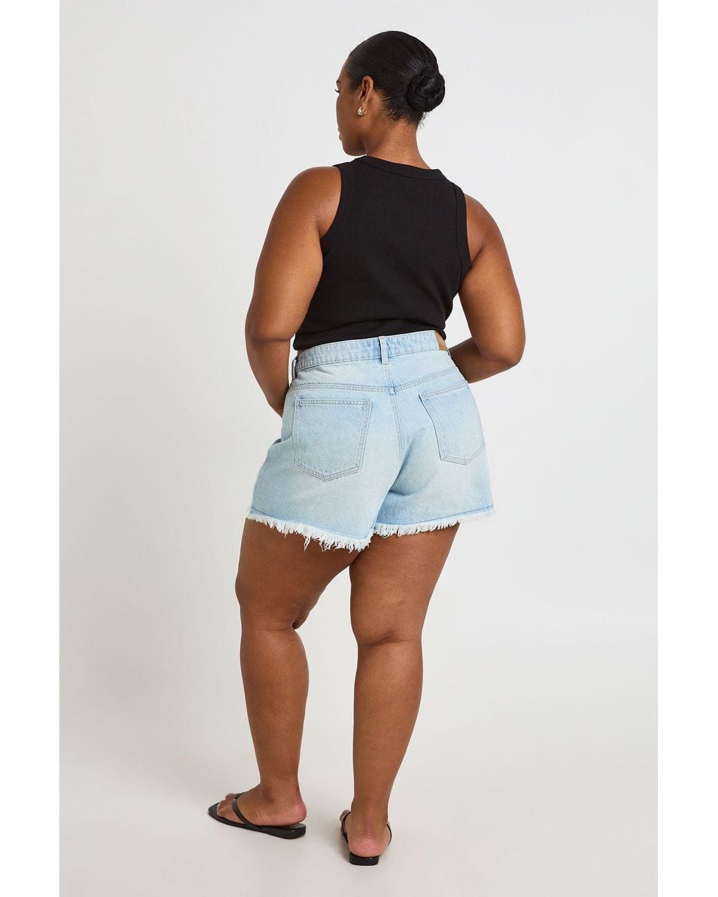 Boohoo Blue Plus High Waist Ripped Mom Shorts