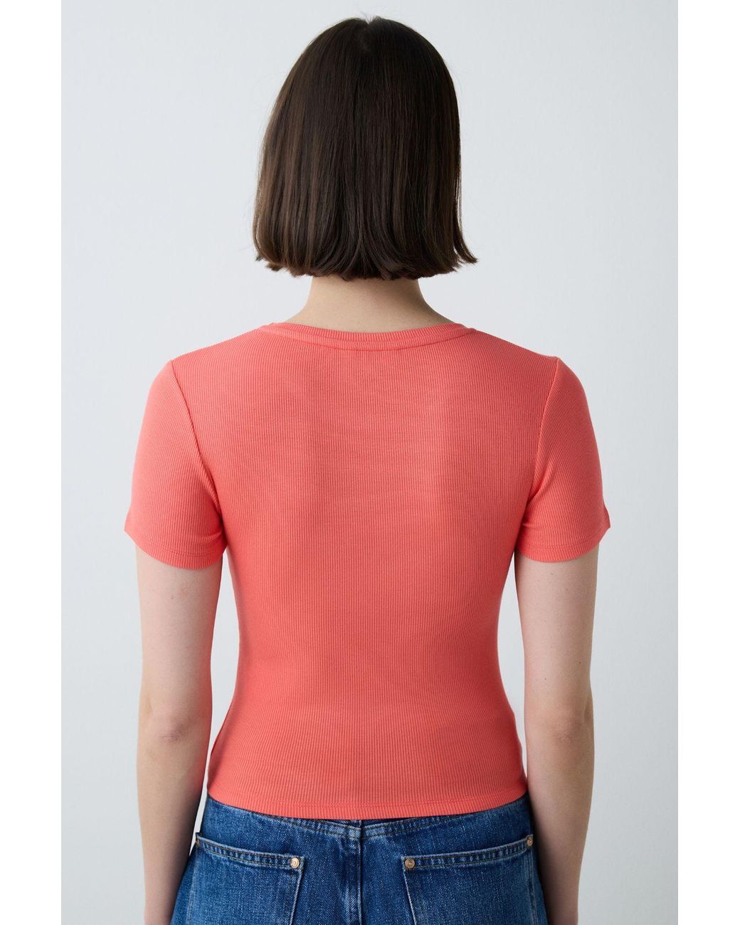 Penti Pink Oversized Ribbed Crop T-Shirt