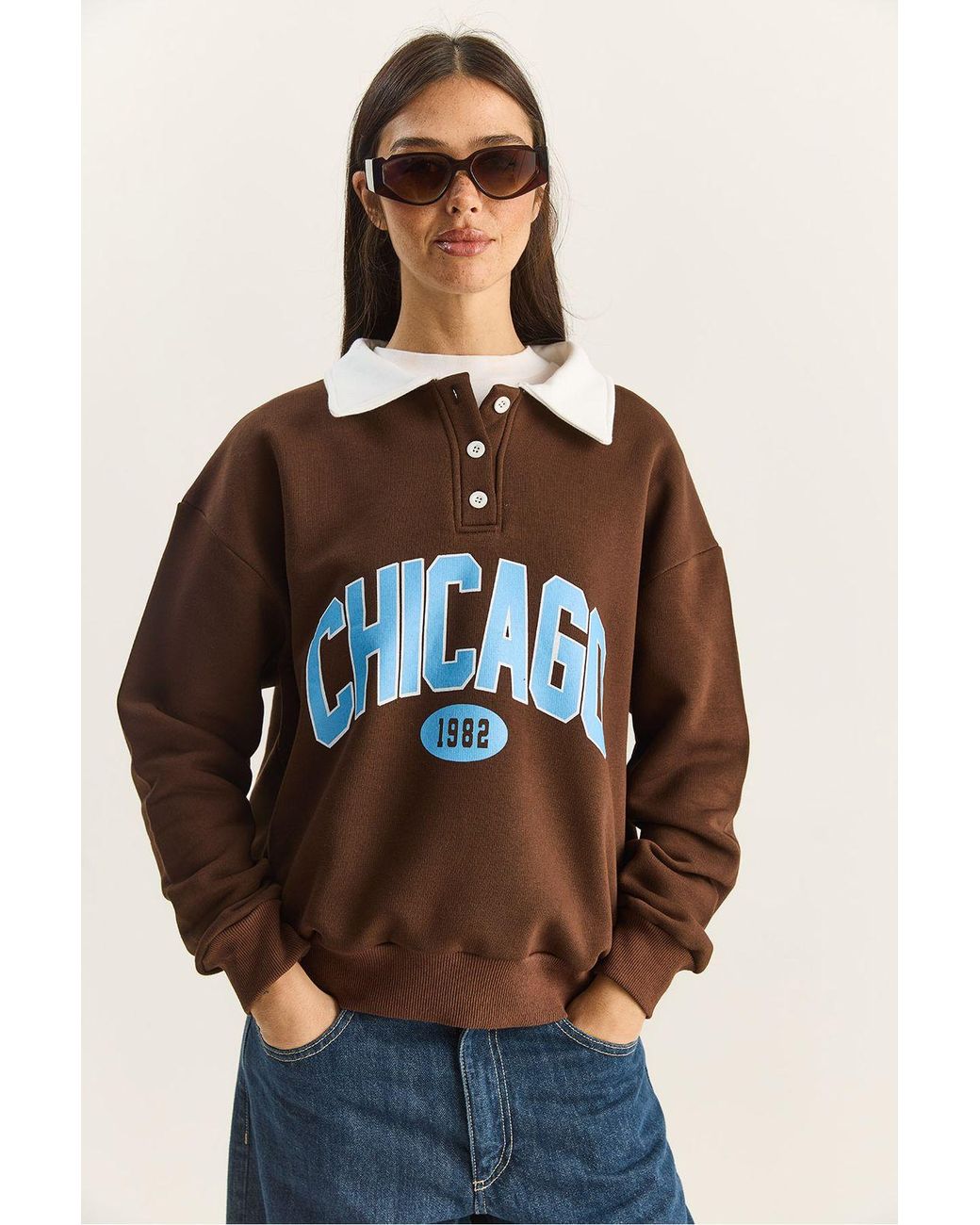Bianco Lucci Brown Oversized Printed Sweatshirt