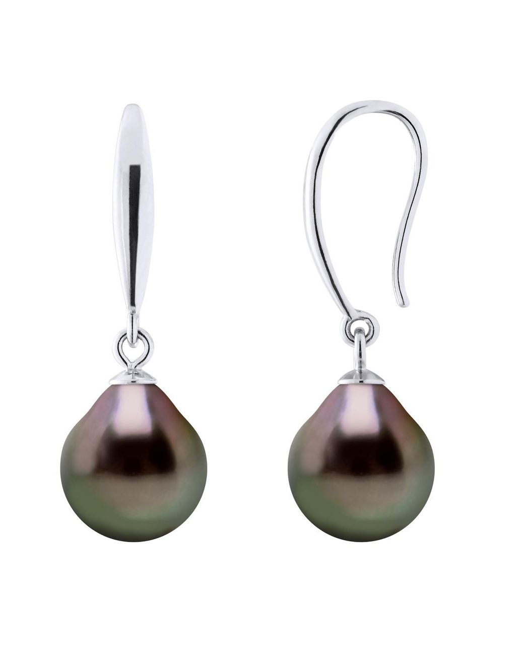 Ateliers Saint Germain Metallic Earrings Of 925 And Real Cultured Tahiti Pearls Pear 9-10 Mm