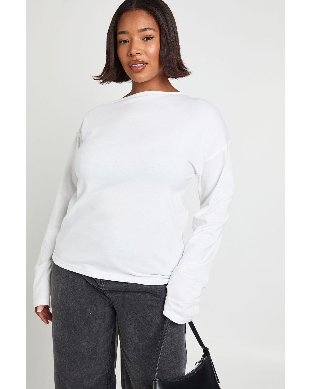 Boohoo White Plus Off The Shoulder Ruched Split Hem Top