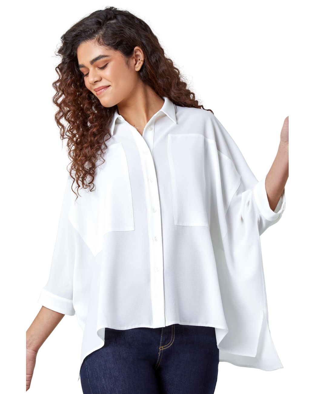 Roman White Relaxed Smart Stretch Shirt Blouse Top