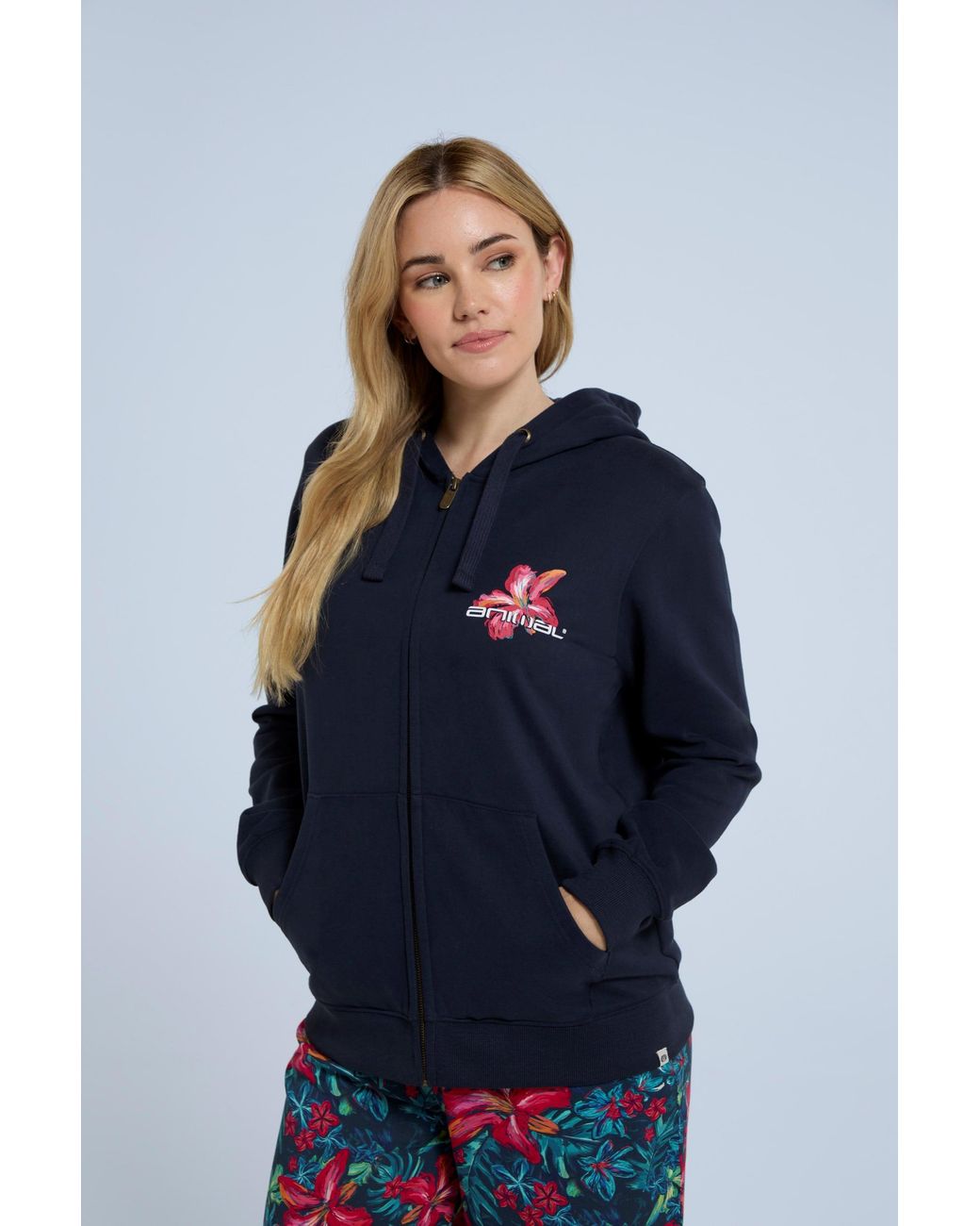 Mountain Warehouse Blue 'Maya' Graphic Hoodie Full Zip Cosy Warm Jumper Cotton