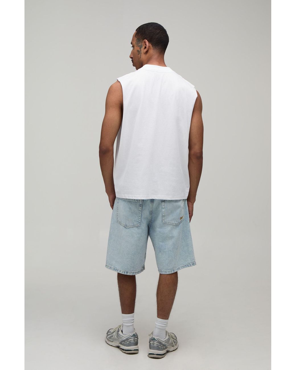 BoohooMAN White Oversized Boxy Palm Springs Print Tank Cotton for men