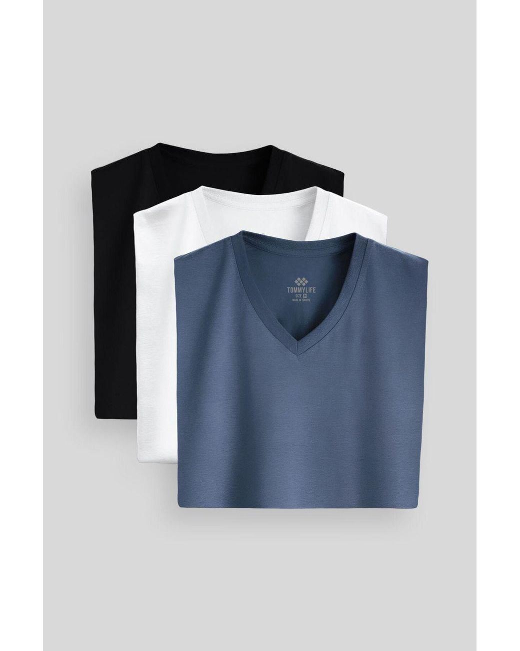TOMMY LIFE Blue Cotton Elastane V-Neck T-Shirt for men