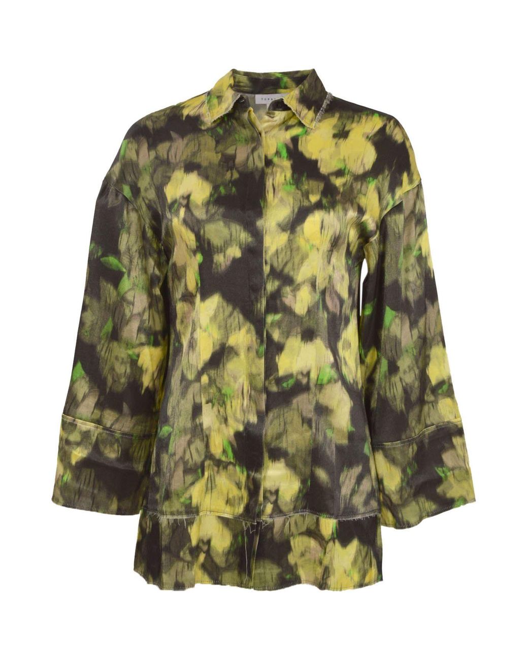 TOPSHOP Green Watercolour Print Blouse