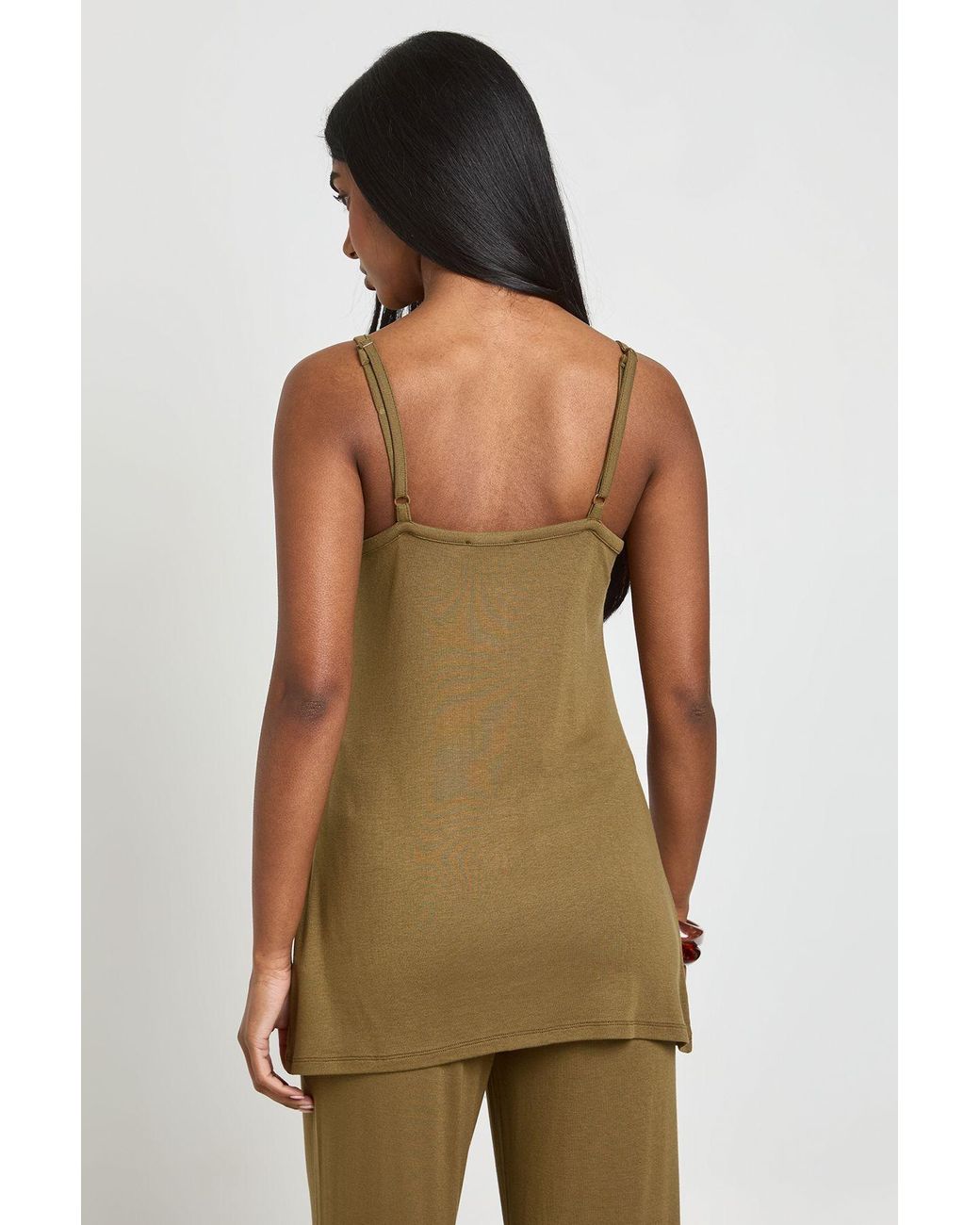 Boohoo Green Long Line Cami With Pearlised Buttons