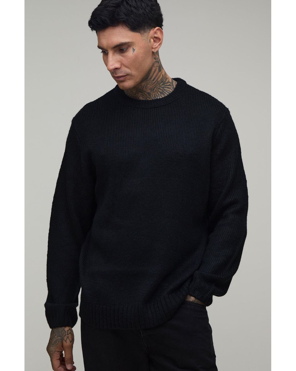 BoohooMAN Blue Tall Relaxed Fit Brushed Knitted Jumper for men